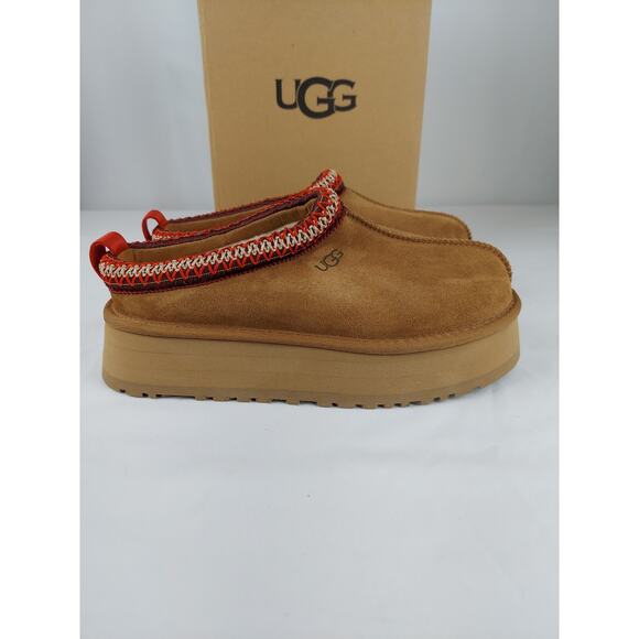 UGG Tazz Platform Suede Slippers Shoes Chestnut 1122553 New With Box Size 7 - Picture 2 of 12